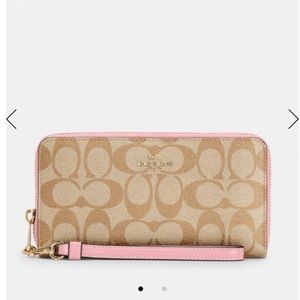 light brown pink rim coach wallet